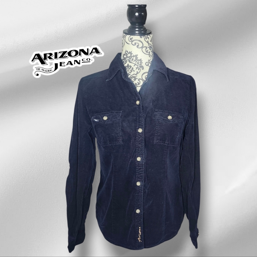 ARIZONA JEANS Dark Blue Corduroy Button-down - Small